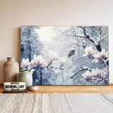 Magnolia Blossoms in Snow Winter Forest Floral Oil Painting - image 3