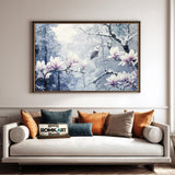 Magnolia Blossoms in Snow Winter Forest Floral Oil Painting - image 4