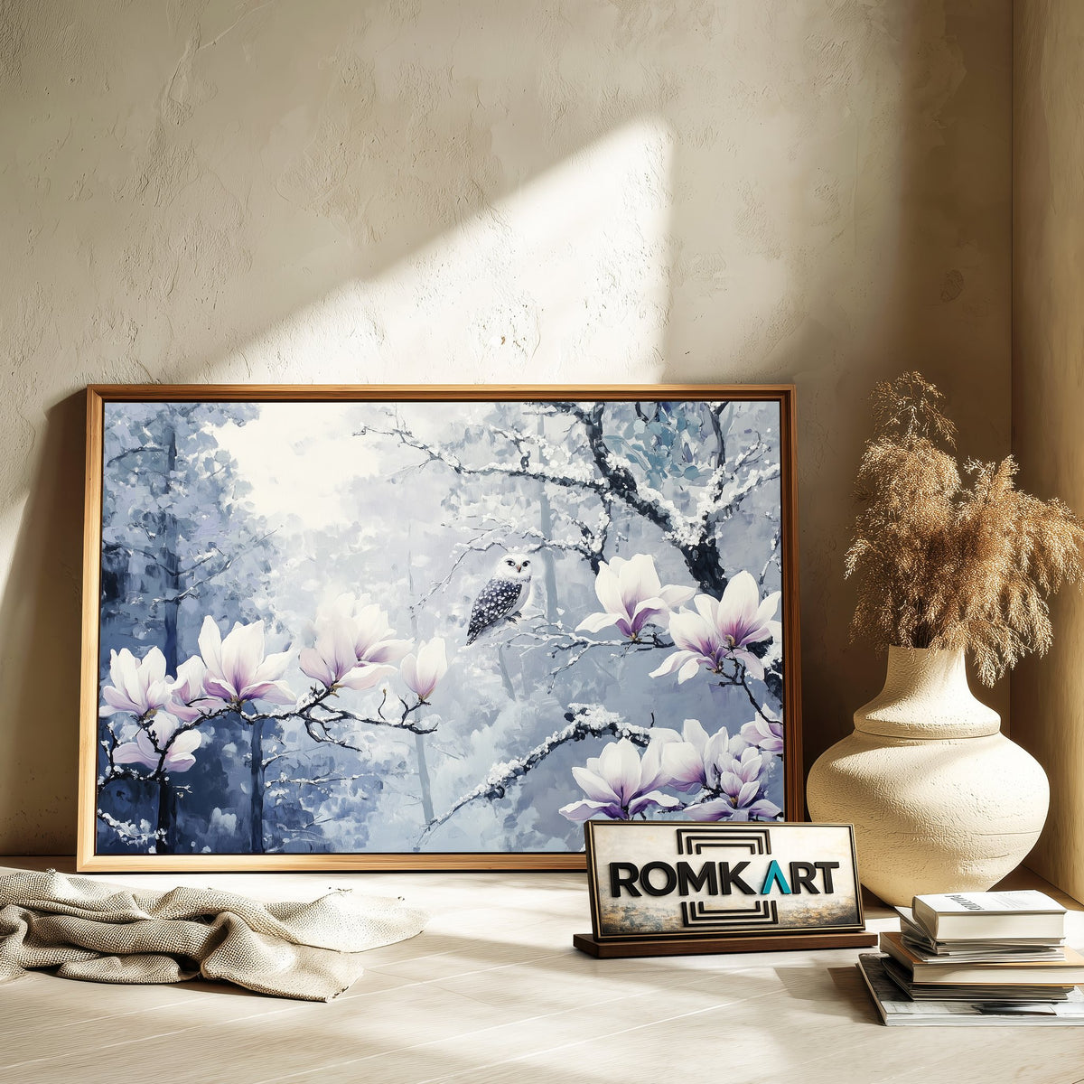 Magnolia Blossoms in Snow Winter Forest Floral Oil Painting - image 6