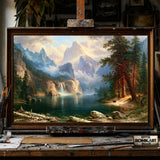 Majestic 19th century American Landscape hand-painted oil painting on canvas