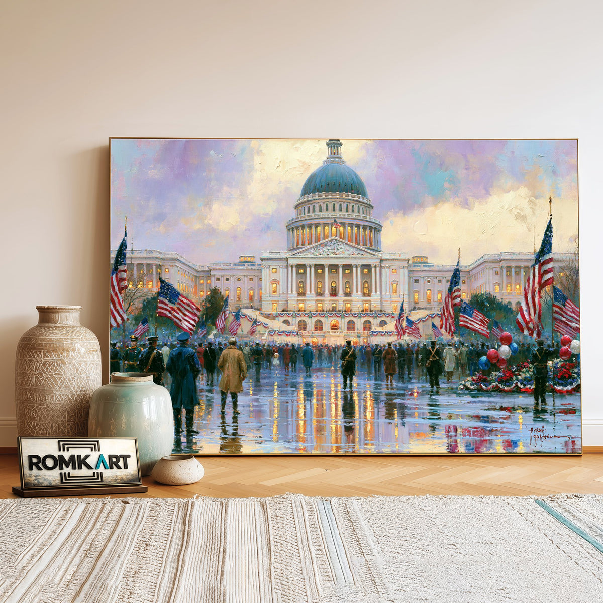 Majestic American Capitol Architectural Oil Painting - image 3