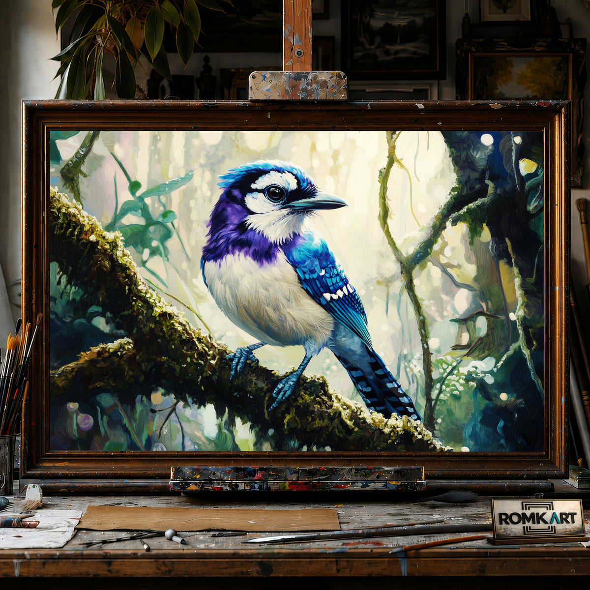 Majestic Blue Jay hand-painted oil painting on canvas