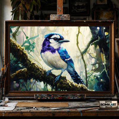 Majestic Blue Jay hand-painted oil painting on canvas