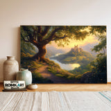 Majestic Castle and Giant Tree Forest Landscape Oil Painting - image 3