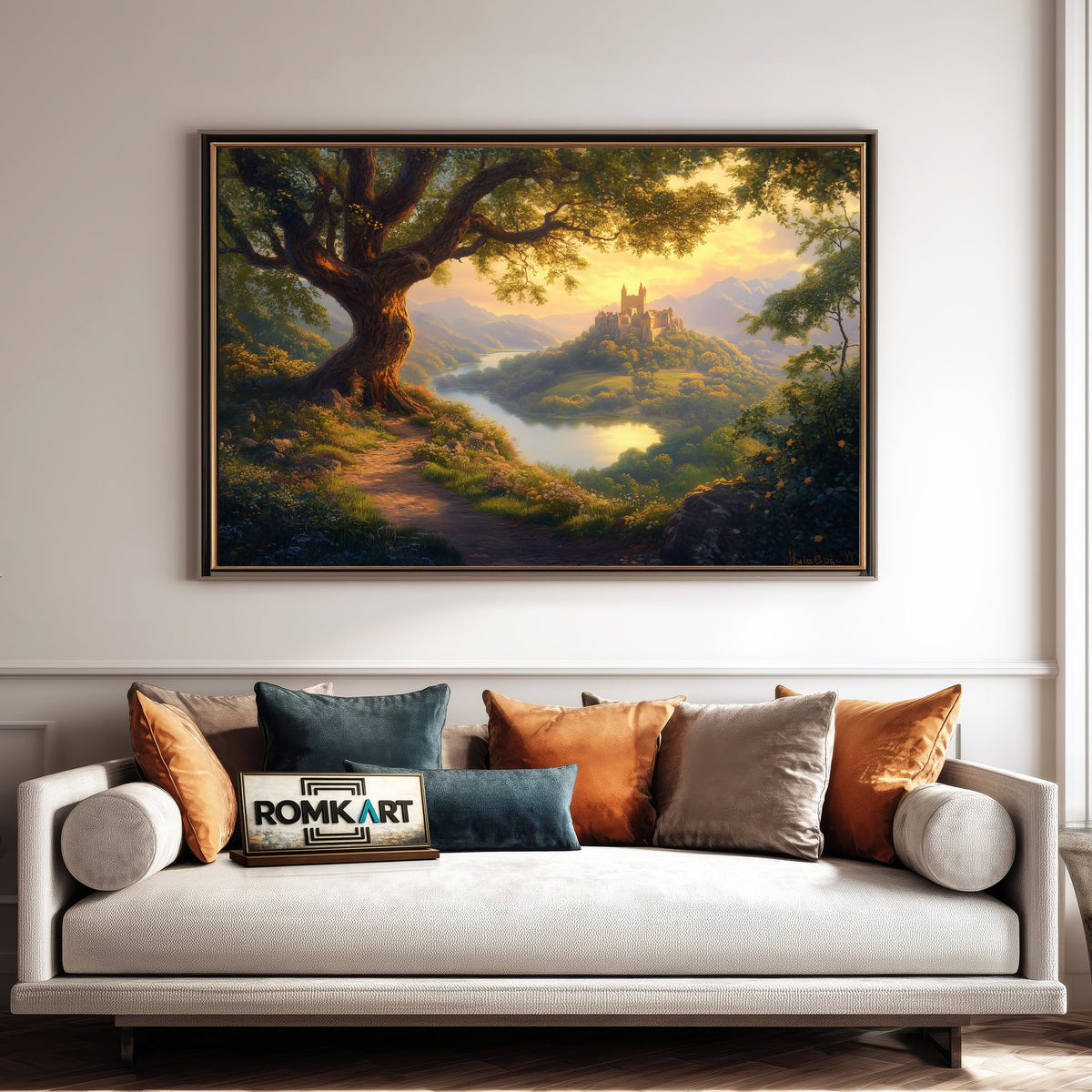 Majestic Castle and Giant Tree Forest Landscape Oil Painting - image 4
