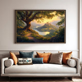 Majestic Castle and Giant Tree Forest Landscape Oil Painting - image 4