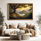 Majestic Castle and Giant Tree Forest Landscape Oil Painting - image 5