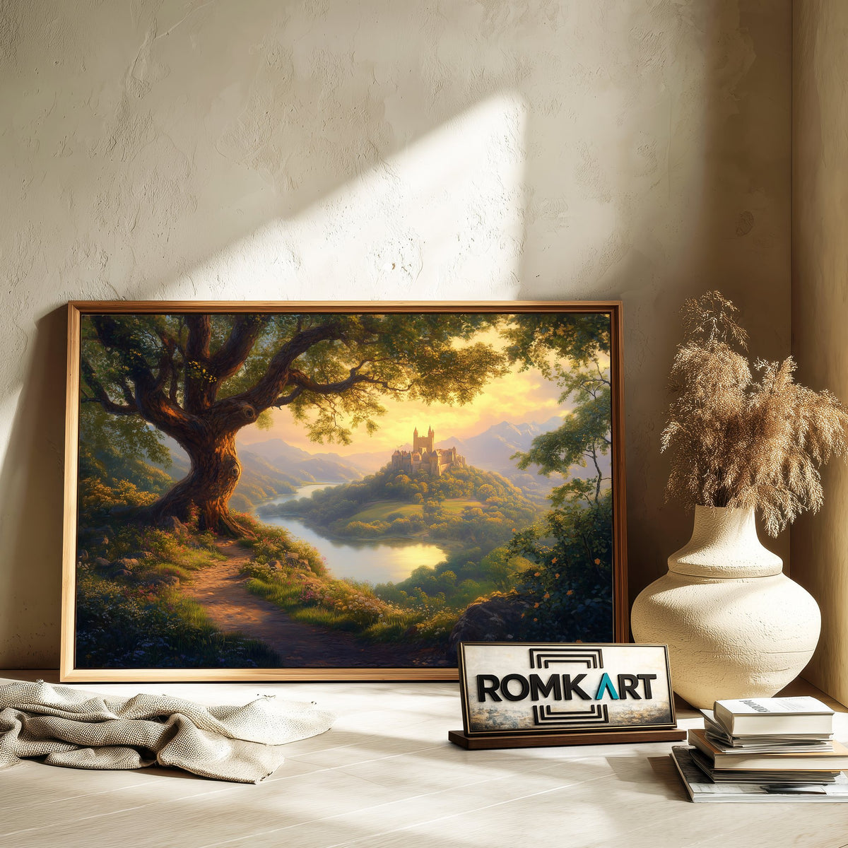 Majestic Castle and Giant Tree Forest Landscape Oil Painting - image 6