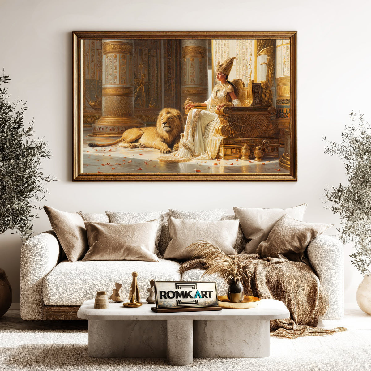 Majestic Cleopatra and Lion Historical Oil Painting - image 5