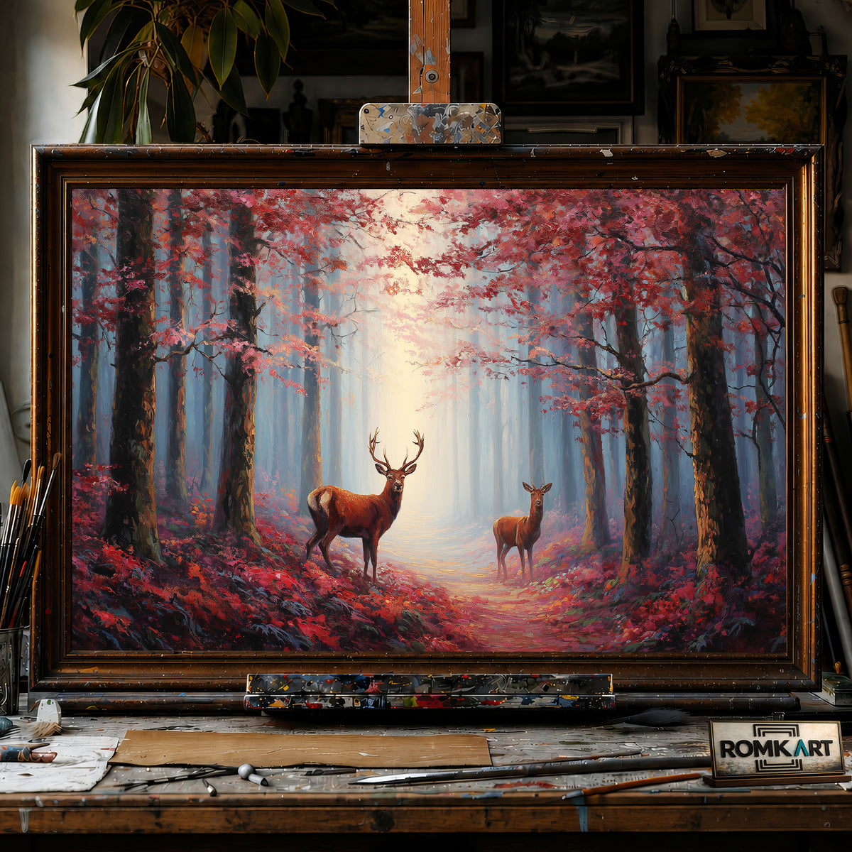 Majestic Deer Mystical Forest hand-painted oil painting on canvas