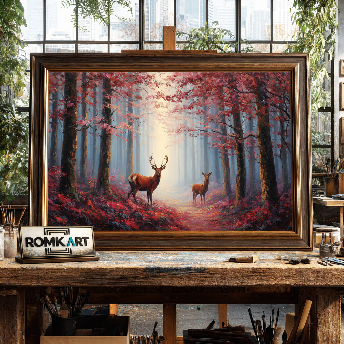 Majestic Deer Mystical Forest hand-painted oil painting on canvas
