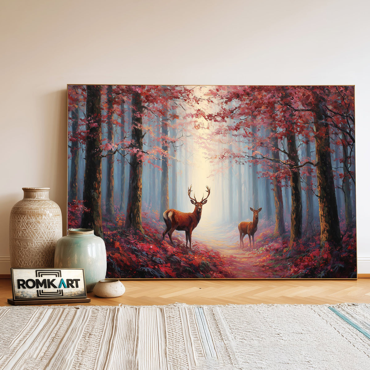 Majestic Deer Mystical Forest Wildlife Oil Painting - image 3