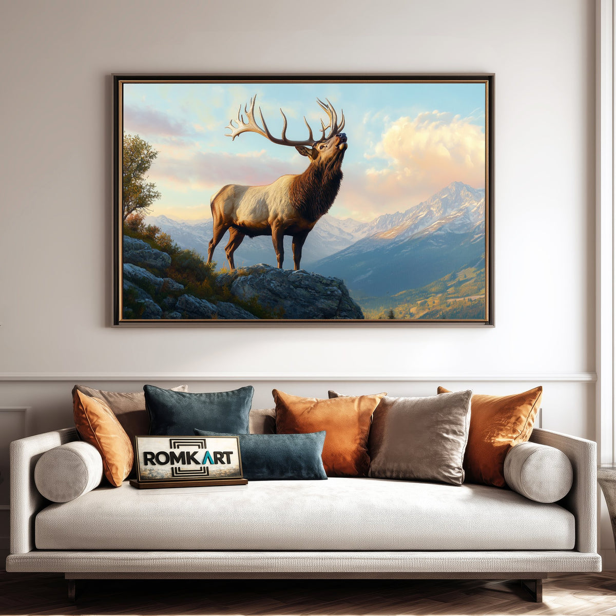 Majestic Elk on Atop Mountain Wildlife Oil Painting - image 4