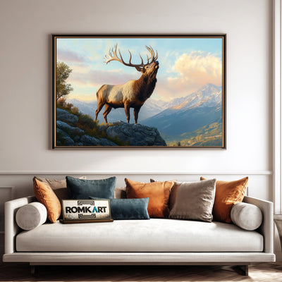 Majestic Elk on Atop Mountain Wildlife Oil Painting - image 4