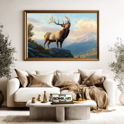 Majestic Elk on Atop Mountain Wildlife Oil Painting - image 5