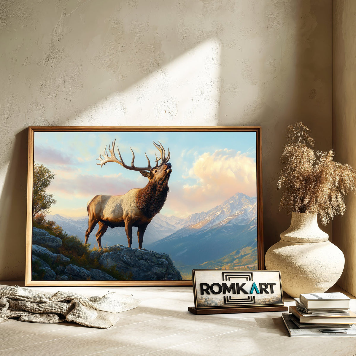 Majestic Elk on Atop Mountain Wildlife Oil Painting - image 6