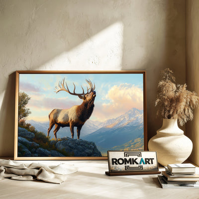 Majestic Elk on Atop Mountain Wildlife Oil Painting - image 6