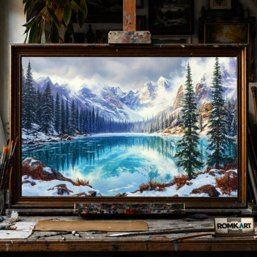 Majestic Glacial Lake hand-painted oil painting on canvas