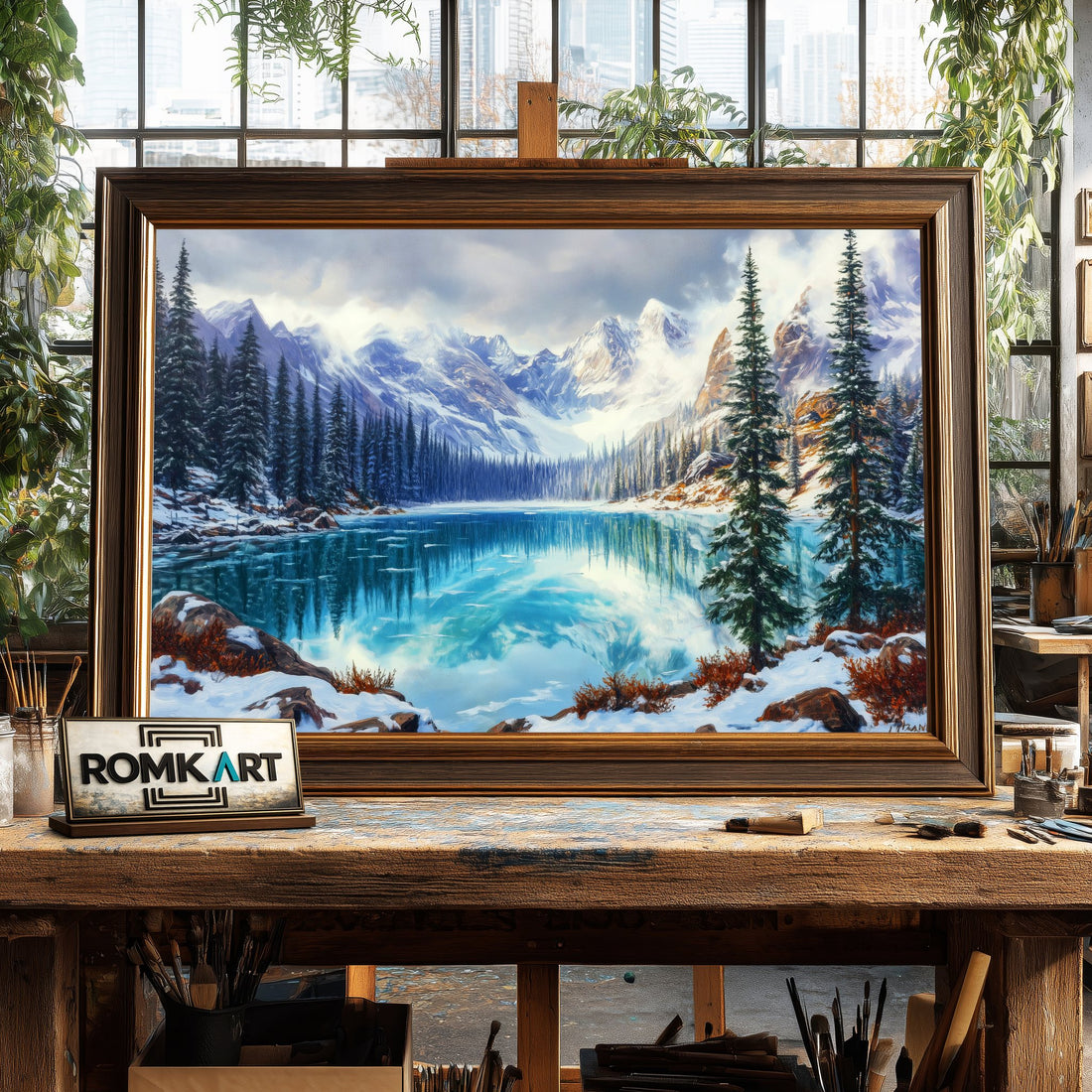 Majestic Glacial Lake hand-painted oil painting on canvas