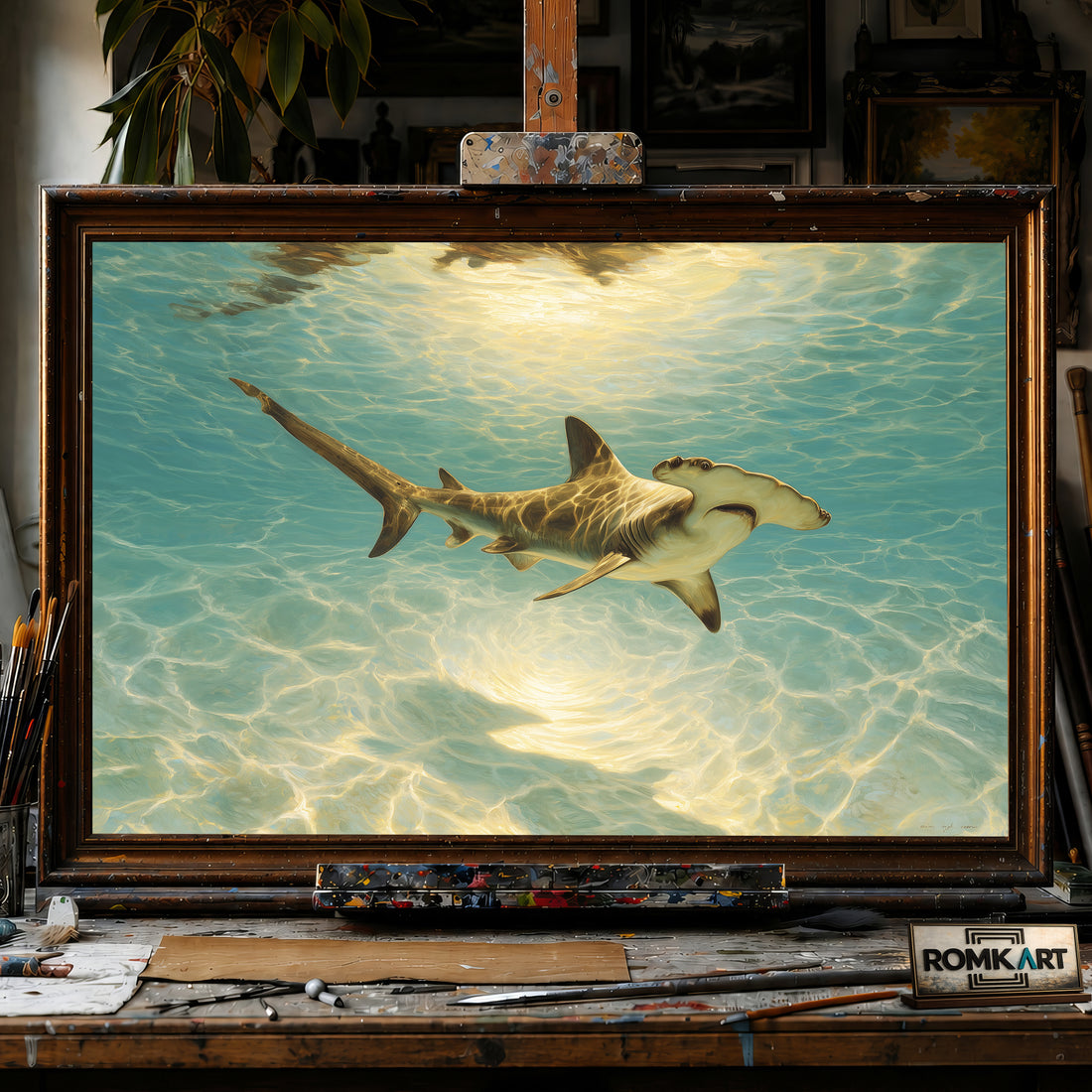 Majestic Hammerhead Shark hand-painted oil painting on canvas