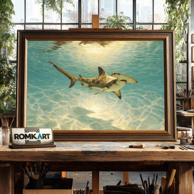 Majestic Hammerhead Shark Marine Life Oil Painting - image 2