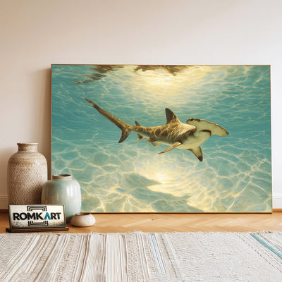 Majestic Hammerhead Shark Marine Life Oil Painting - image 3