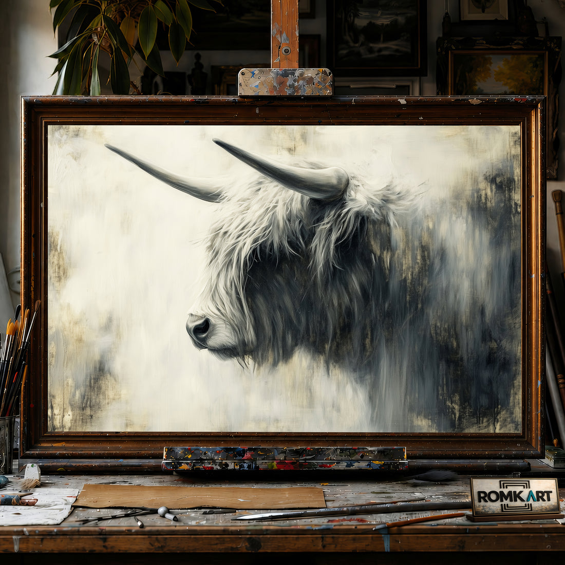 Majestic Highland Cow hand-painted oil painting on canvas