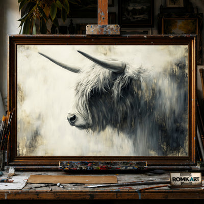 Majestic Highland Cow hand-painted oil painting on canvas