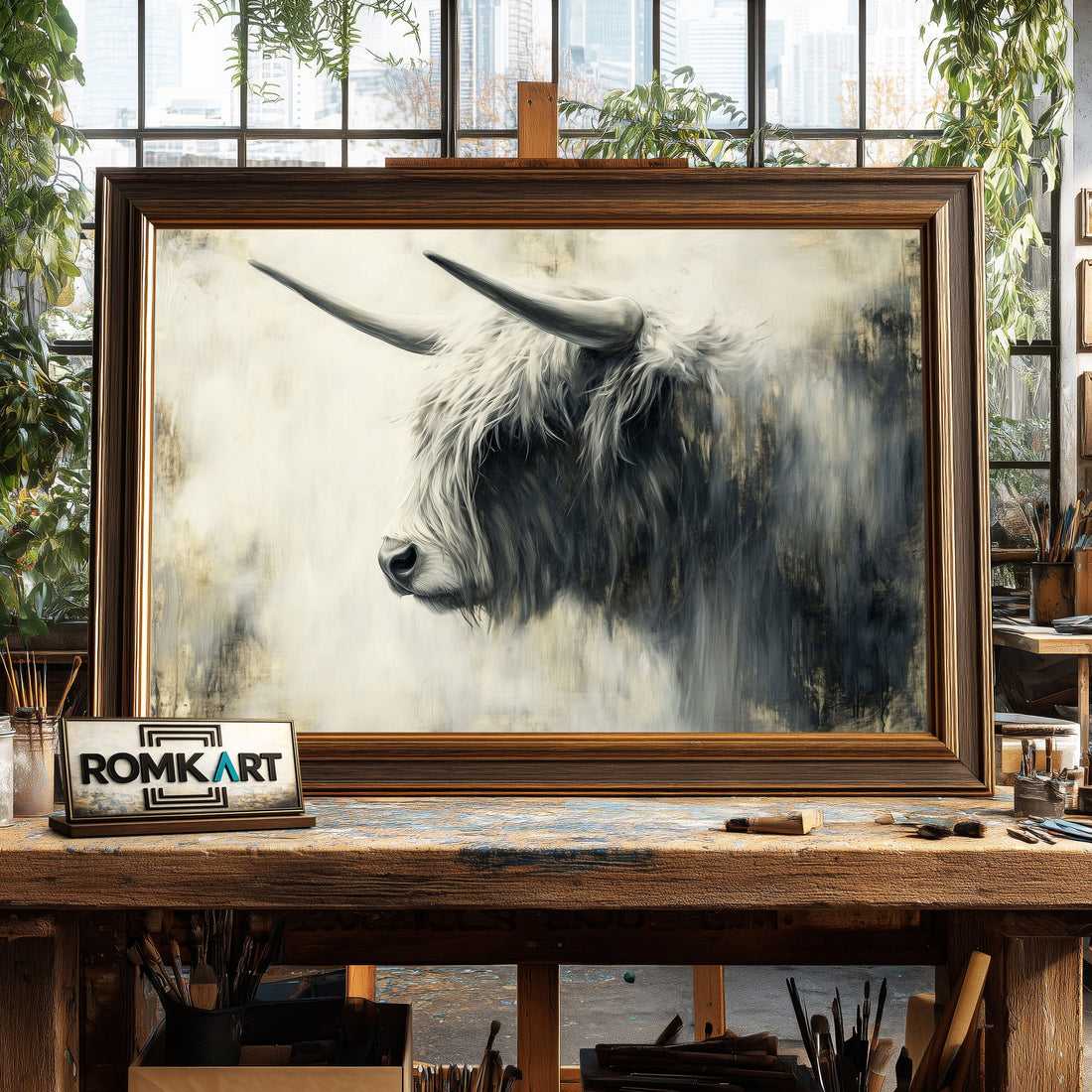 Majestic Highland Cow hand-painted oil painting on canvas