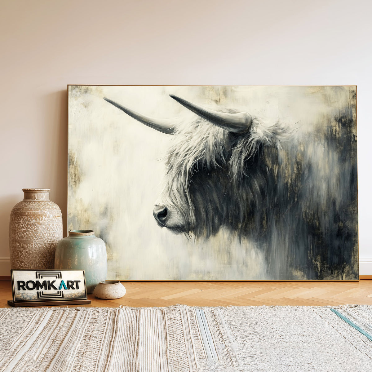 Majestic Highland Cow Farm Animal Oil Painting - image 3