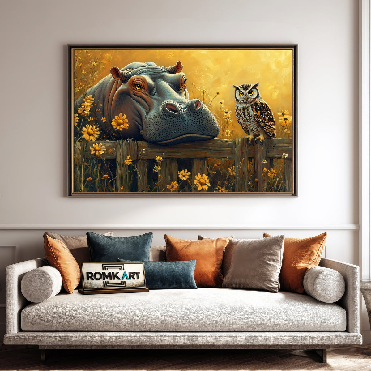 Majestic Hippo and Owl Bird Oil Painting - image 4
