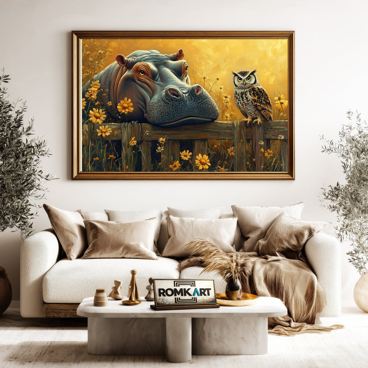 Majestic Hippo and Owl Bird Oil Painting - image 5