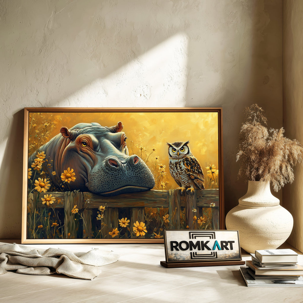 Majestic Hippo and Owl Bird Oil Painting - image 6