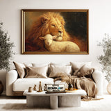 Majestic Lion and a Gentle Lamb Farm Animal Oil Painting - image 5