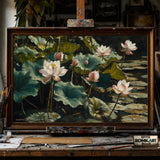 Majestic Lotus Lake hand-painted oil painting on canvas