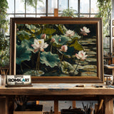 Majestic Lotus Lake Floral Oil Painting - image 2