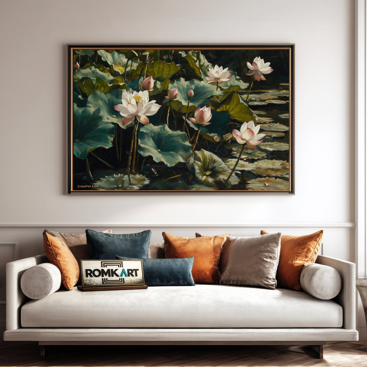 Majestic Lotus Lake Floral Oil Painting - image 4