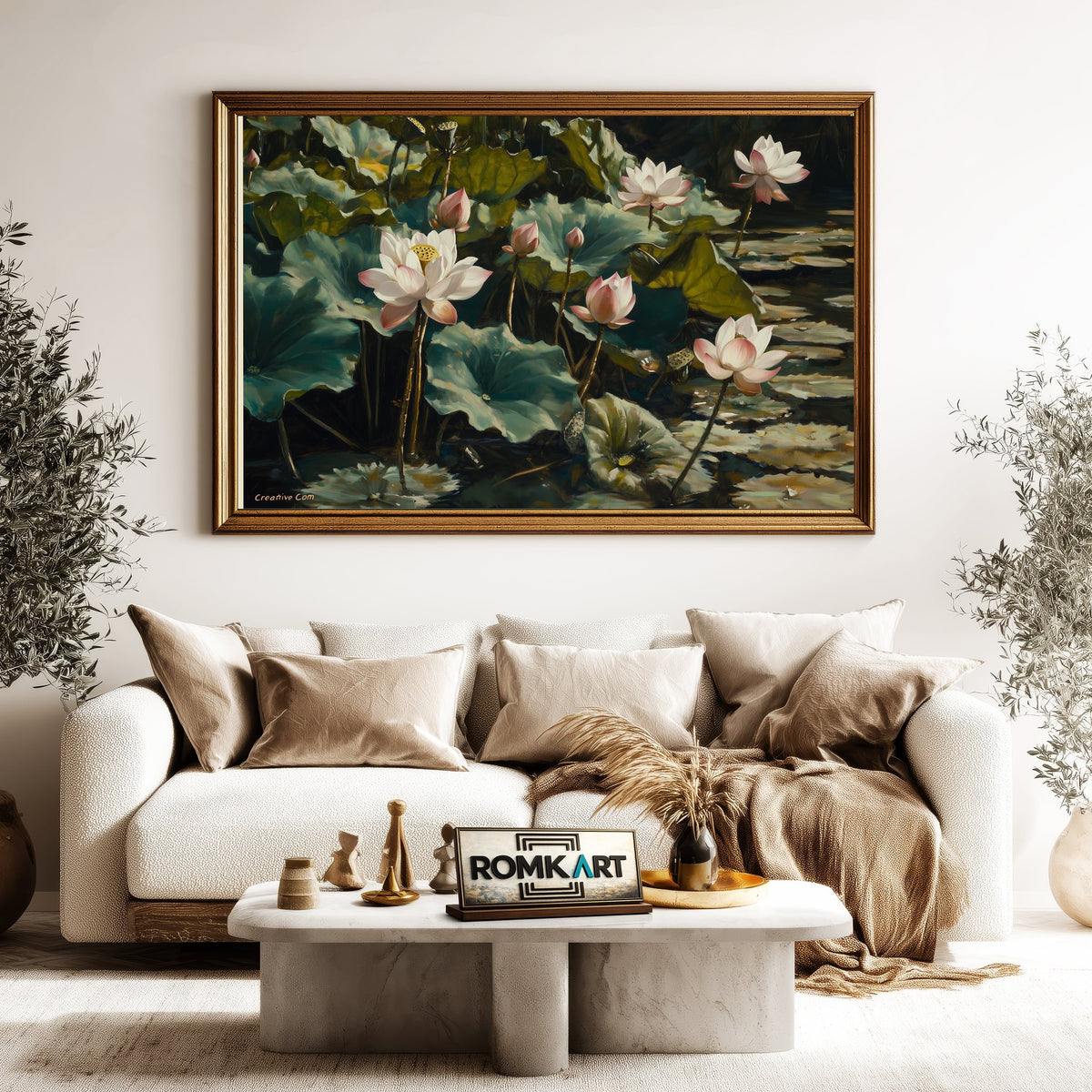 Majestic Lotus Lake Floral Oil Painting - image 5
