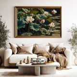 Majestic Lotus Lake Floral Oil Painting - image 5