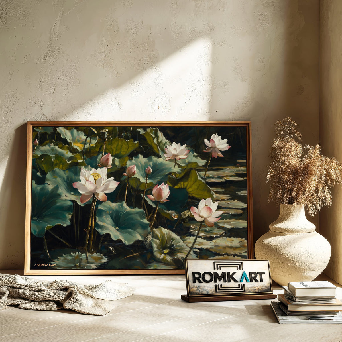 Majestic Lotus Lake Floral Oil Painting - image 6