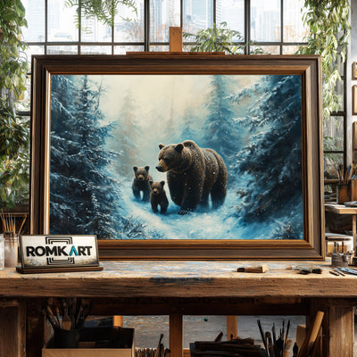 Majestic Mother Bear and Cubs Wildlife Oil Painting - image 2