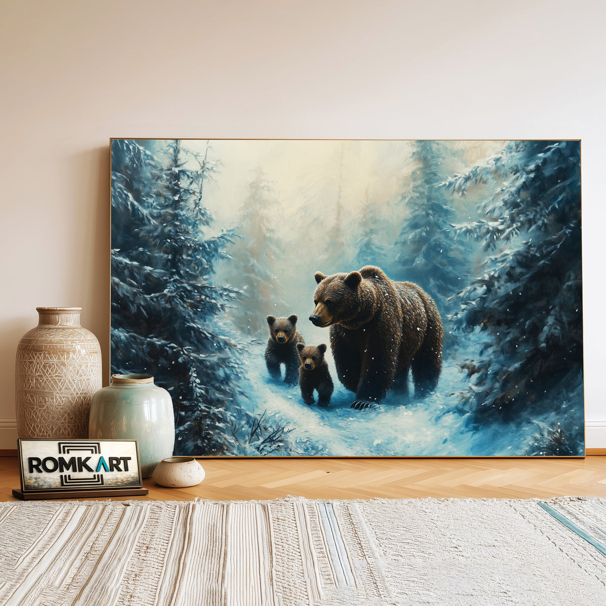 Majestic Mother Bear and Cubs Wildlife Oil Painting - image 3