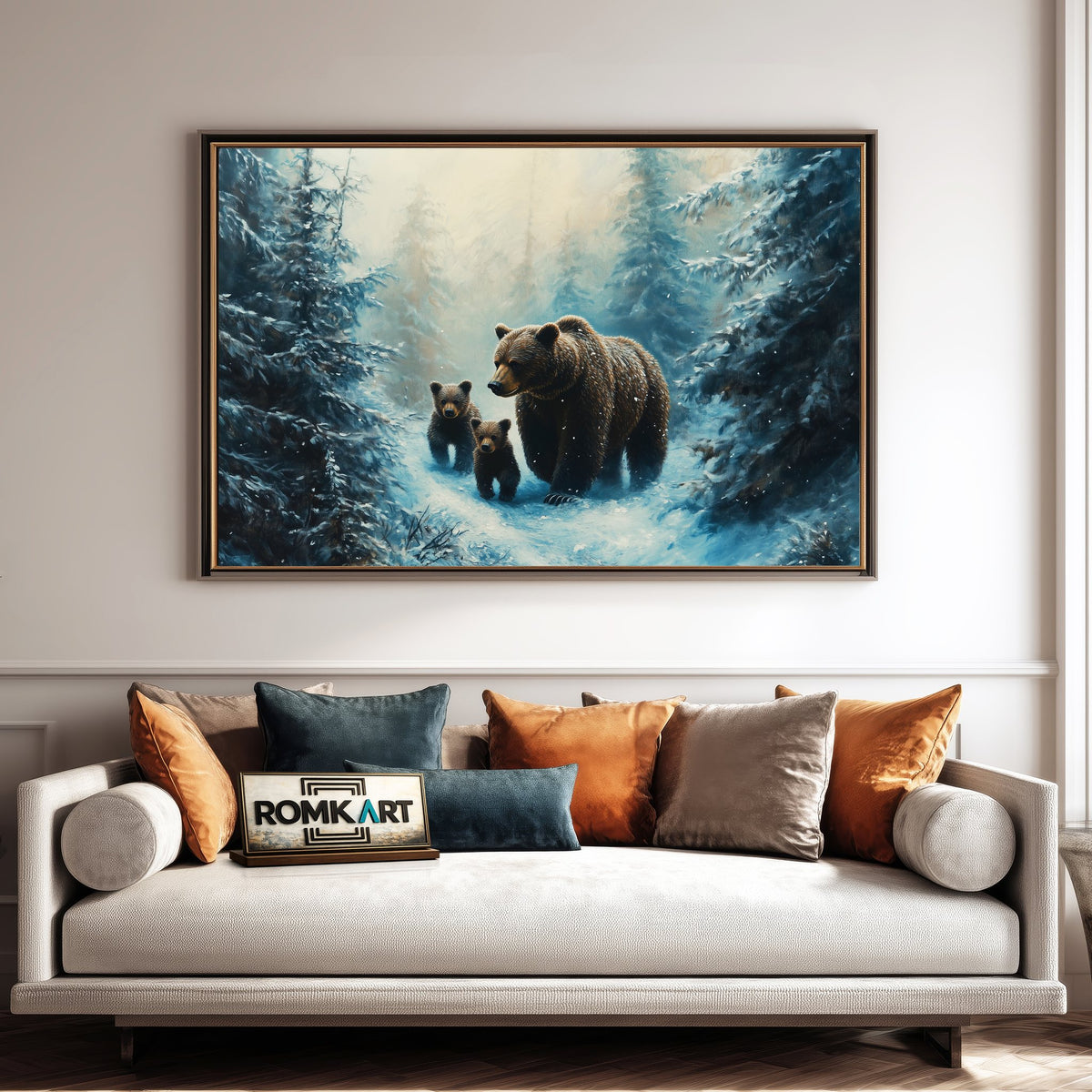 Majestic Mother Bear and Cubs Wildlife Oil Painting - image 4