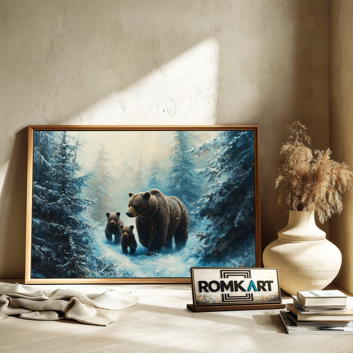Majestic Mother Bear and Cubs Wildlife Oil Painting - image 6