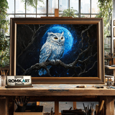 Majestic Owl Blue Moon Light Bird Oil Painting - image 2