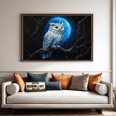 Majestic Owl Blue Moon Light Bird Oil Painting - image 4
