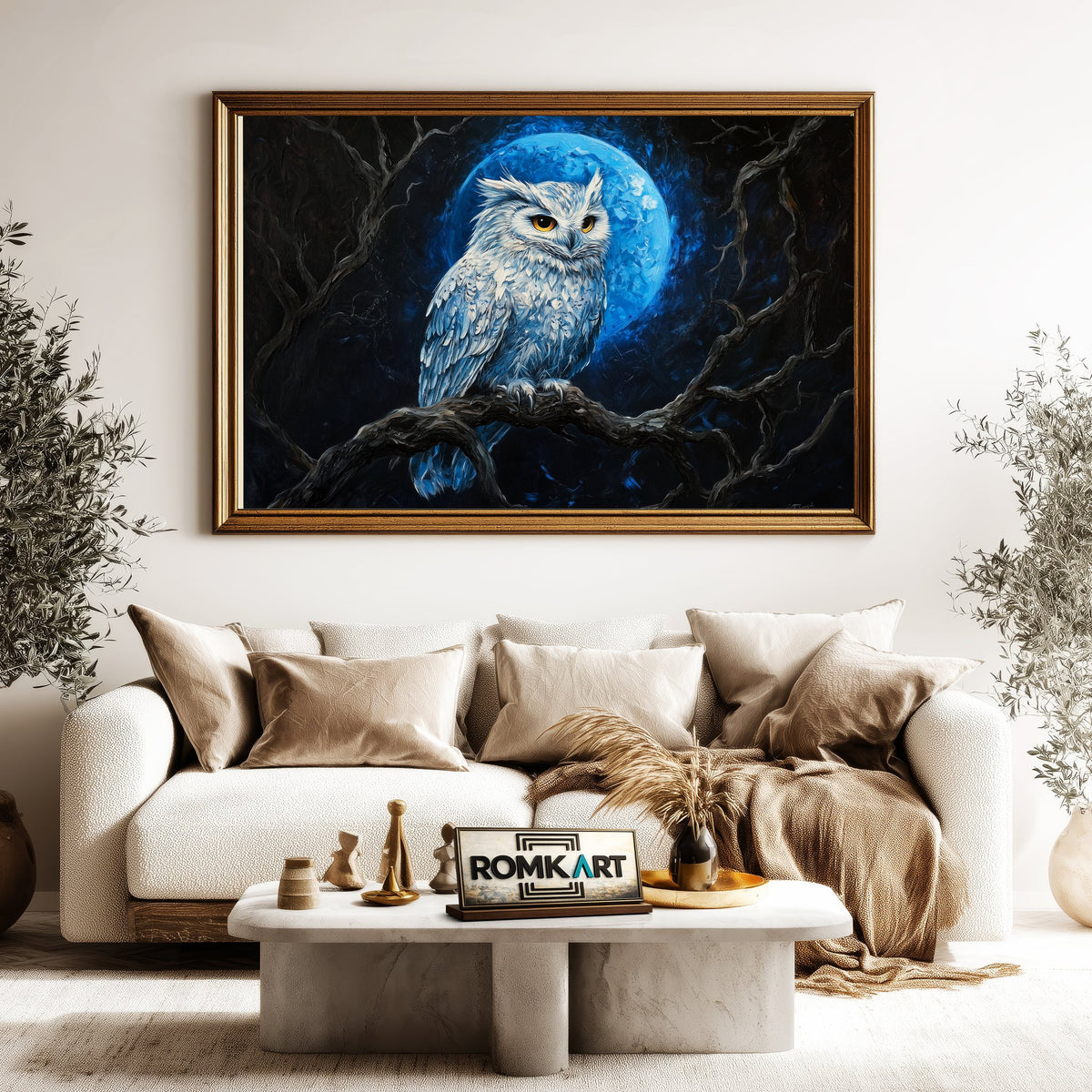 Majestic Owl Blue Moon Light Bird Oil Painting - image 5