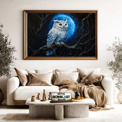 Majestic Owl Blue Moon Light Bird Oil Painting - image 5