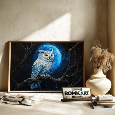 Majestic Owl Blue Moon Light Bird Oil Painting - image 6