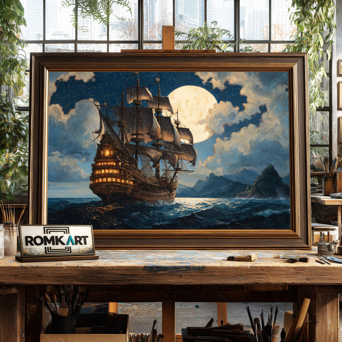 Majestic Pirate Ship Oil Painting - image 2